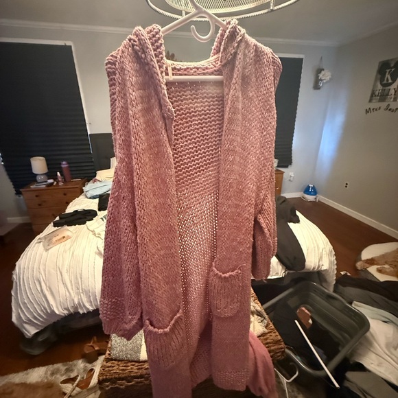 Free People Sweaters - Free People Dusty Rose Hooded Open-Front Cardigan